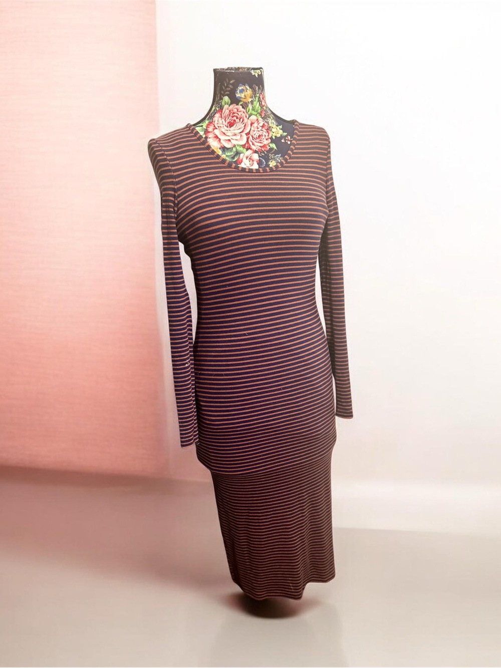 Marine Layer Lexi Rib Long Sleeve Midi Dress Striped Size Medium M